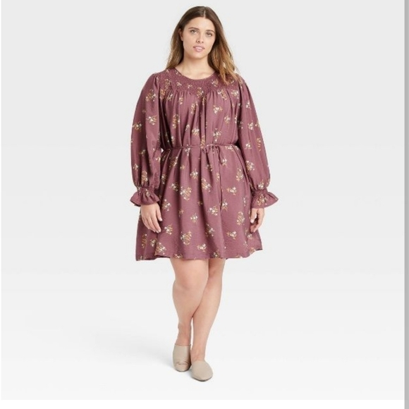a new day Dresses & Skirts - A New Day Long Sleeve Tent Purple Floral Dress